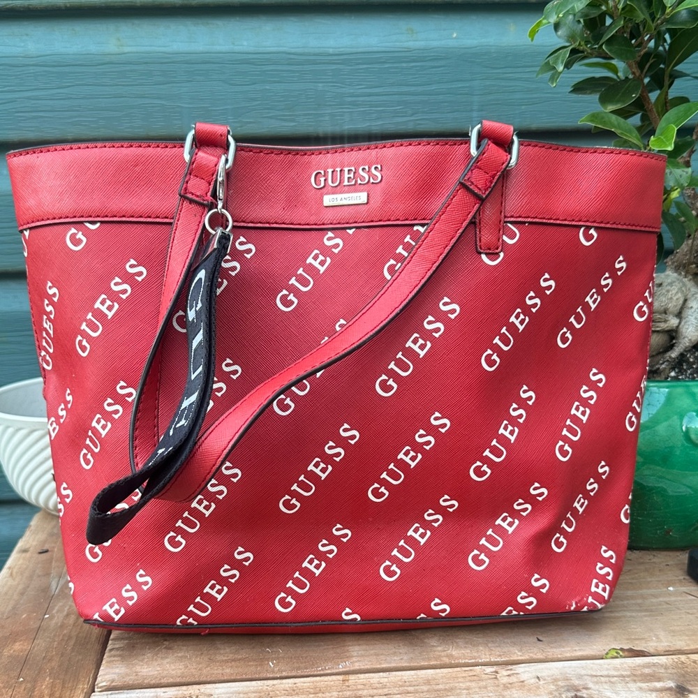 GUESS Red Logo Tote Bag